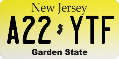 NJ license plate A22YTF
