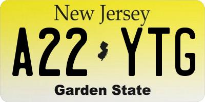 NJ license plate A22YTG