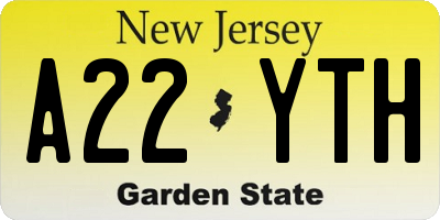 NJ license plate A22YTH