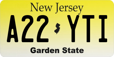 NJ license plate A22YTI