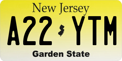 NJ license plate A22YTM