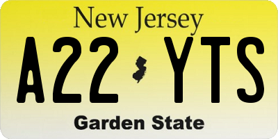 NJ license plate A22YTS
