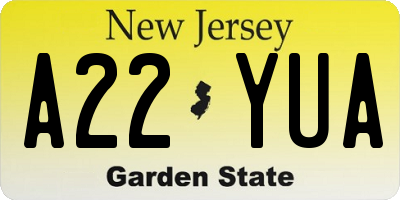 NJ license plate A22YUA