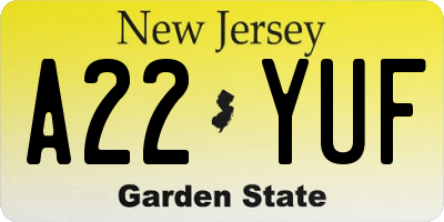 NJ license plate A22YUF