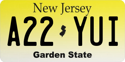 NJ license plate A22YUI