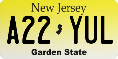 NJ license plate A22YUL