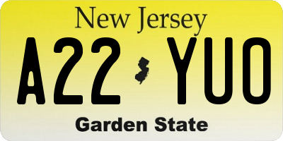 NJ license plate A22YUO