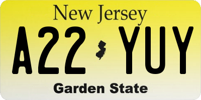 NJ license plate A22YUY