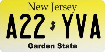 NJ license plate A22YVA