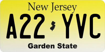 NJ license plate A22YVC
