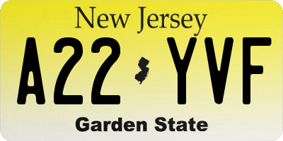 NJ license plate A22YVF