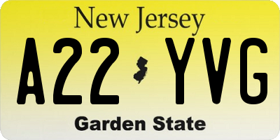 NJ license plate A22YVG
