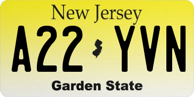 NJ license plate A22YVN