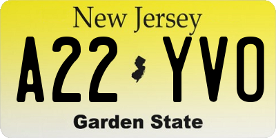 NJ license plate A22YVO