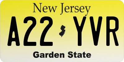 NJ license plate A22YVR