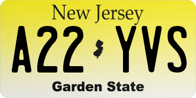 NJ license plate A22YVS