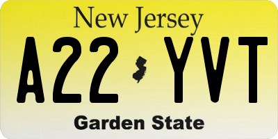NJ license plate A22YVT