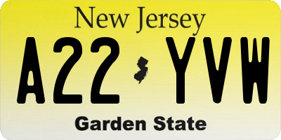 NJ license plate A22YVW