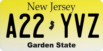 NJ license plate A22YVZ
