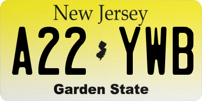 NJ license plate A22YWB