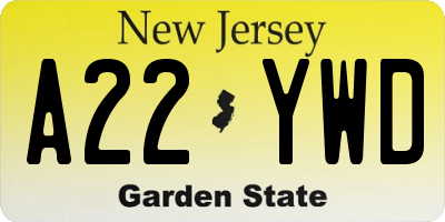 NJ license plate A22YWD