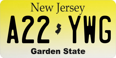 NJ license plate A22YWG