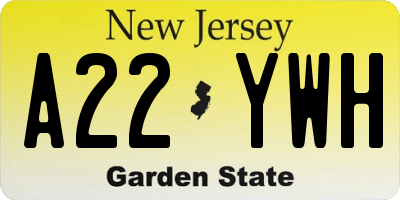 NJ license plate A22YWH