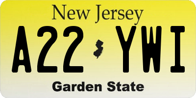 NJ license plate A22YWI