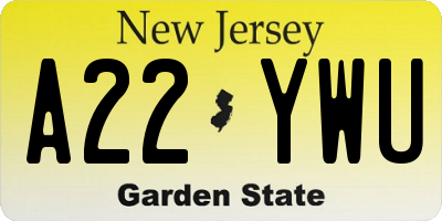 NJ license plate A22YWU