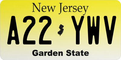 NJ license plate A22YWV