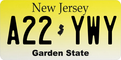 NJ license plate A22YWY