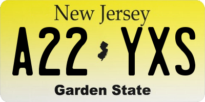 NJ license plate A22YXS