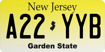 NJ license plate A22YYB