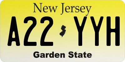NJ license plate A22YYH