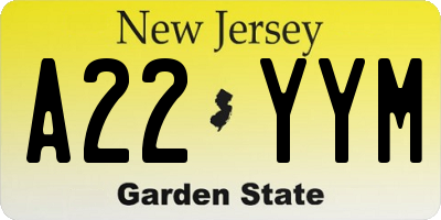 NJ license plate A22YYM
