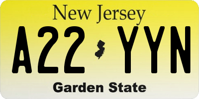 NJ license plate A22YYN