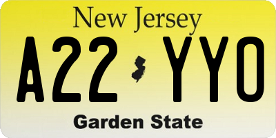 NJ license plate A22YYO