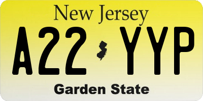 NJ license plate A22YYP