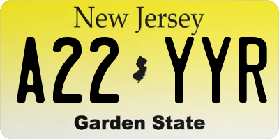 NJ license plate A22YYR
