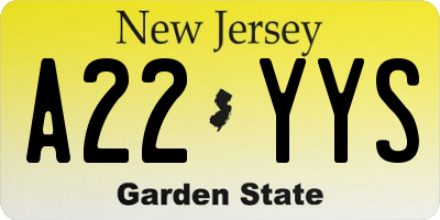NJ license plate A22YYS