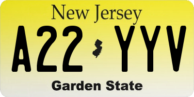 NJ license plate A22YYV