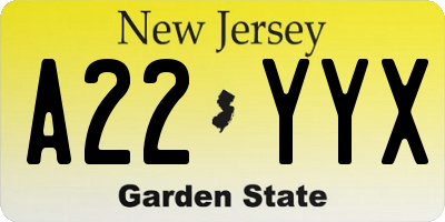 NJ license plate A22YYX
