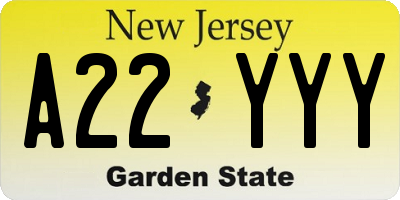 NJ license plate A22YYY