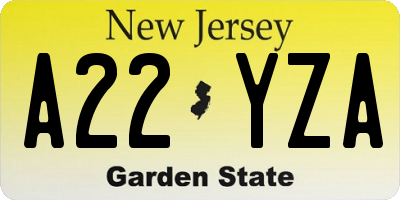 NJ license plate A22YZA