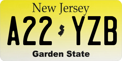 NJ license plate A22YZB