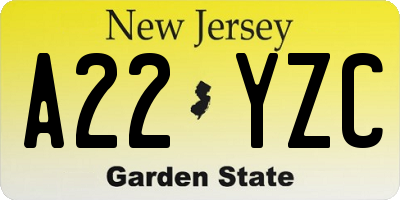 NJ license plate A22YZC