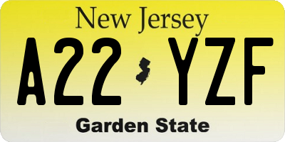 NJ license plate A22YZF
