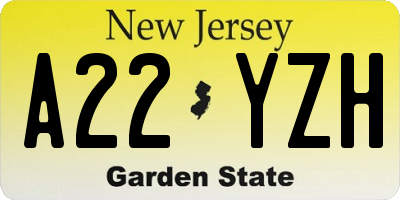 NJ license plate A22YZH