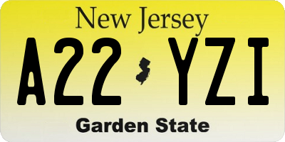 NJ license plate A22YZI