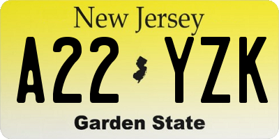 NJ license plate A22YZK